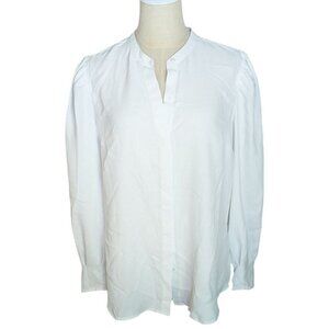 Express Portofino Slim Long Puff Sleeve White Blouse Large